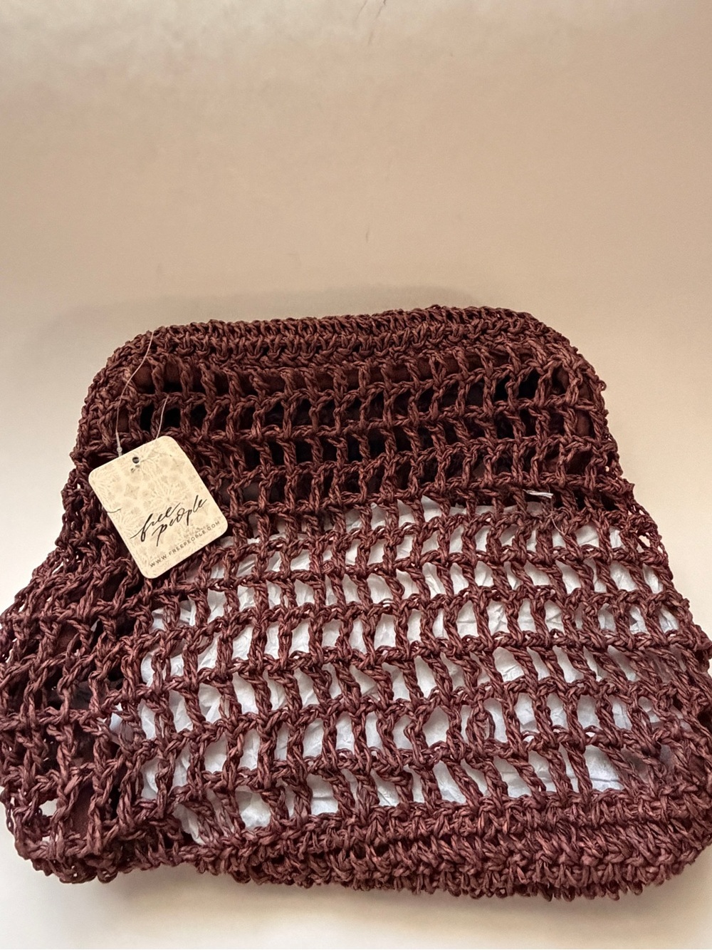 Free People 100% Raffia  in Dusty Rose Brown clutch